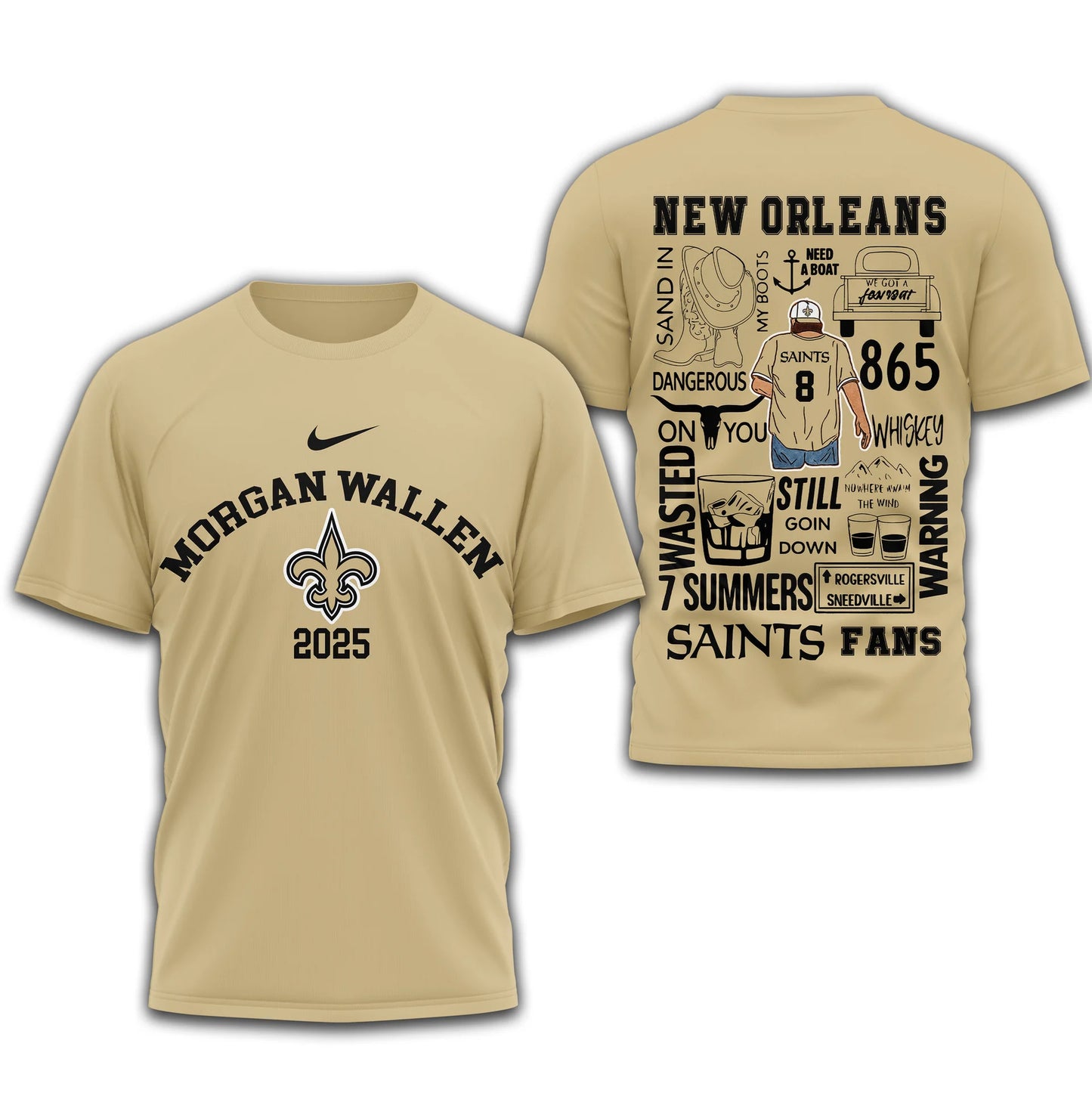 LIMITED EDITION - NEW CUSTOMIZED NFL24 NOS NEW ORLEANS SAINTS T-SHIRT | MULTIPLE COLORS AVAILABLE