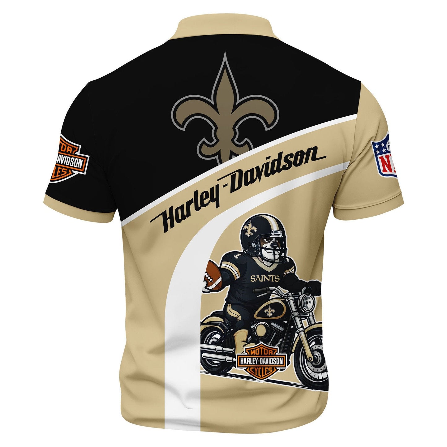LIMITED EDITION - NEW CUSTOMIZED NFL24 NOS NEW ORLEANS SAINTS HARLEY-DAVIDSON POLO WITH ZIPPER SHIRT