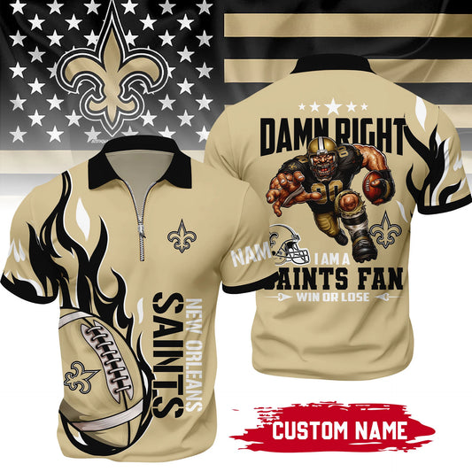 LIMITED EDITION - NEW CUSTOMIZED NFL24 NOS NEW ORLEANS SAINTS ZIP POLO SHIRT