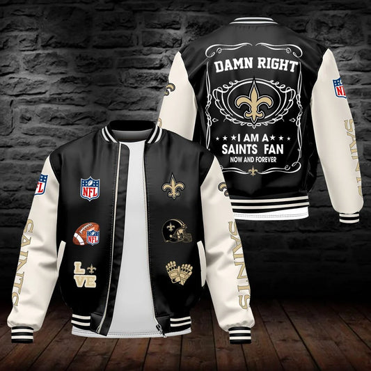 LIMITED EDITION - NEW CUSTOMIZED NFL24 NOS NEW ORLEANS SAINTS LEATHER BOMBER JACKET