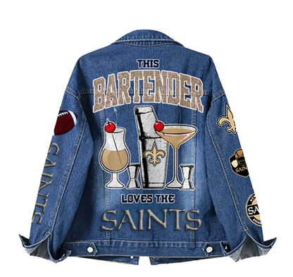 LIMITED EDITION - NEW CUSTOMIZED NFL24 NOS NEW ORLEANS SAINTS DENIM JACKET