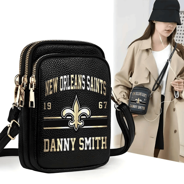 LIMITED EDITION - NEW CUSTOMIZED NFL24 NOS NEW ORLEANS SAINTS LEATHER CROSSBODY BAG