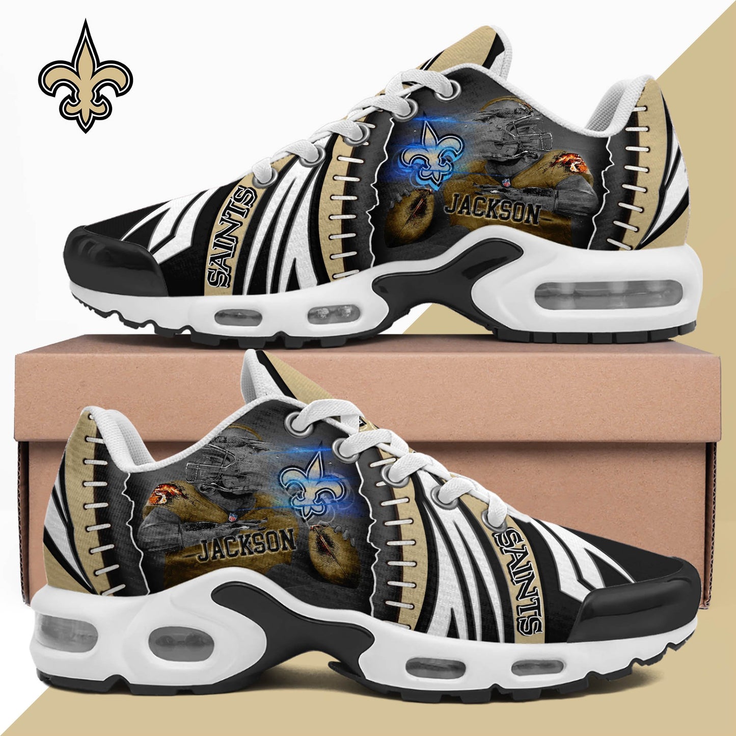 LIMITED EDITION - NEW CUSTOMIZED NFL24 NOS NEW ORLEANS SAINTS UNISEX AIR MAX PLUS SNEAKERS
