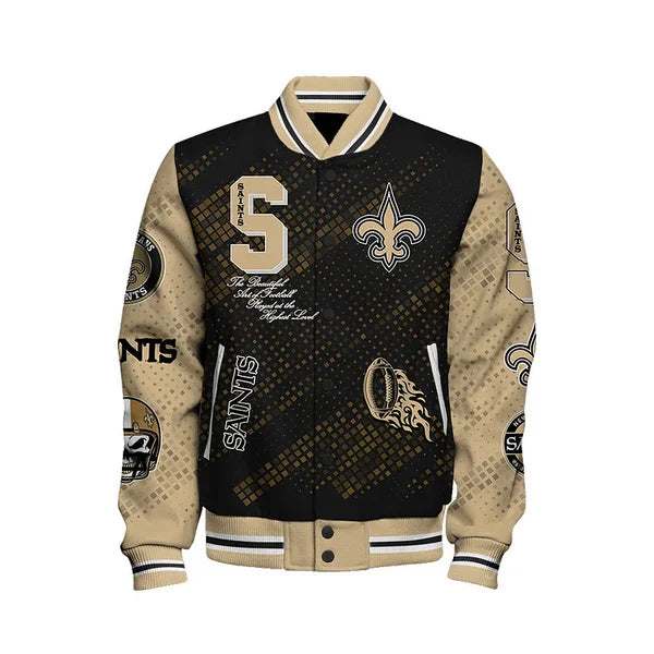 LIMITED EDITION - NEW CUSTOMIZED NFL24 NOS NEW ORLEANS SAINTS SATIN VARSITY JACKET & BASEBALL JACKET