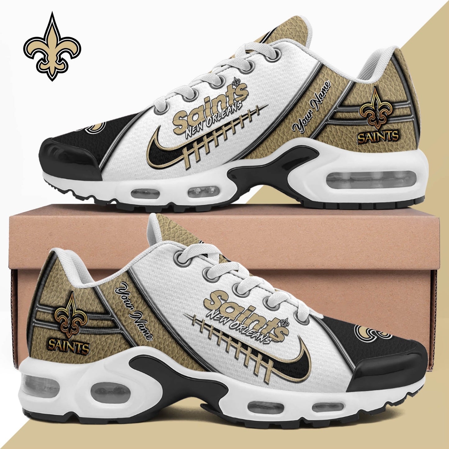 LIMITED EDITION - NEW CUSTOMIZED NFL24 NOS NEW ORLEANS SAINTS UNISEX AIR MAX PLUS SNEAKERS