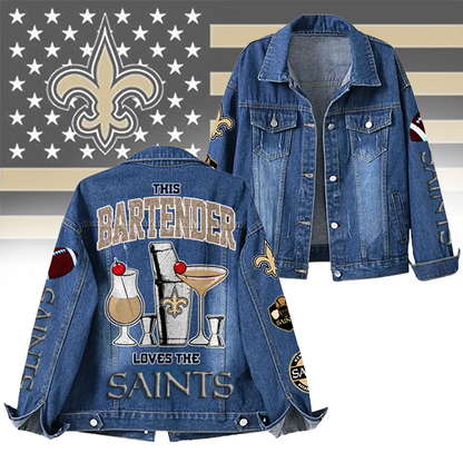 LIMITED EDITION - NEW CUSTOMIZED NFL24 NOS NEW ORLEANS SAINTS DENIM JACKET