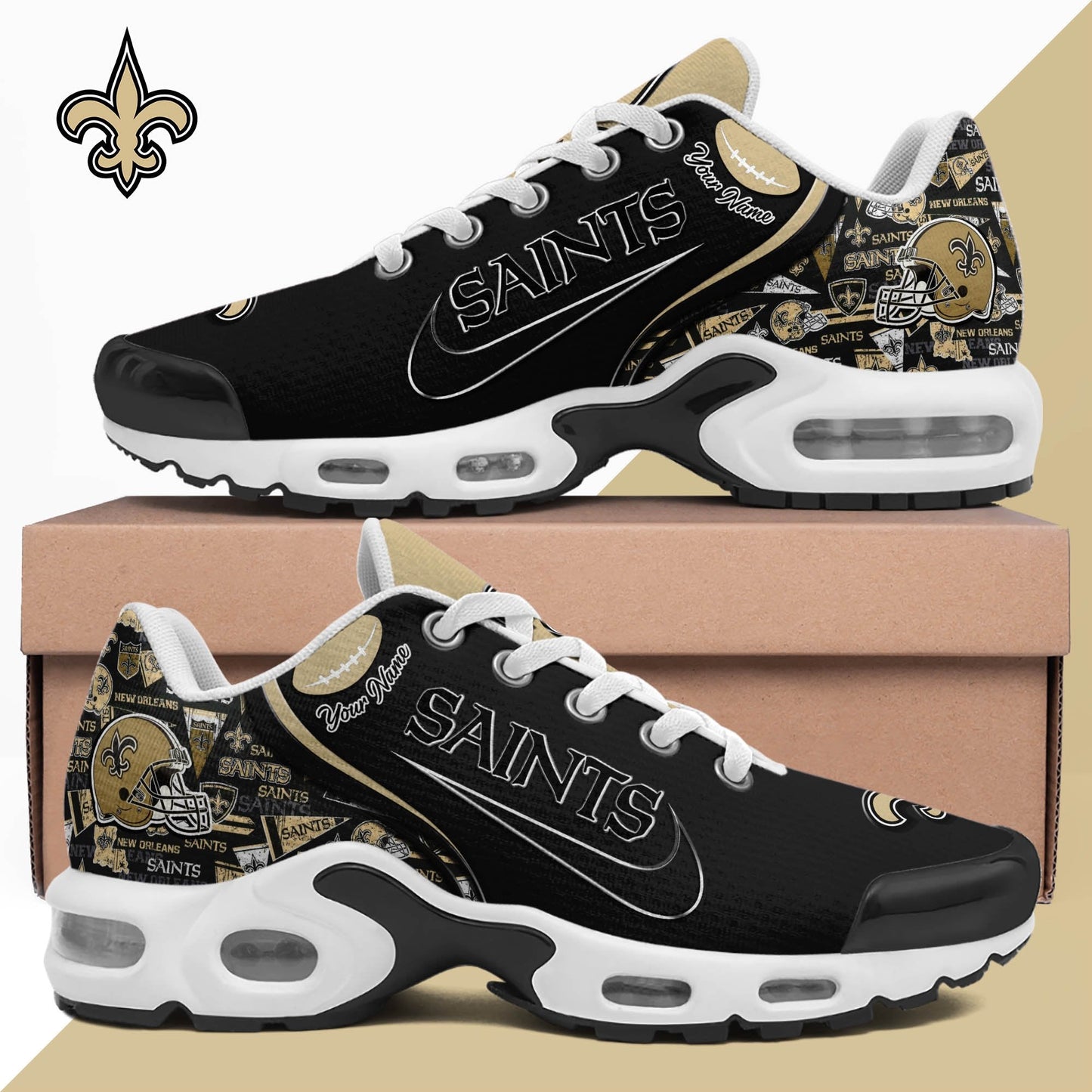 LIMITED EDITION - NEW CUSTOMIZED NFL24 NOS NEW ORLEANS SAINTS UNISEX AIR MAX PLUS SNEAKERS