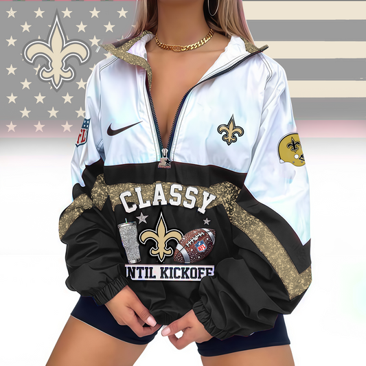 LIMITED EDITION - NEW CUSTOMIZED NFL24 NOS NEW ORLEANS SAINTS V-NECK ZIPPER SWEATSHIRT JACKET