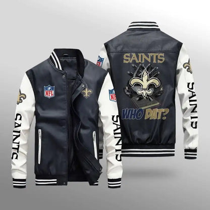 LIMITED EDITION - NEW CUSTOMIZED NFL24 NOS NEW ORLEANS SAINTS LEATHER BOMBER JACKET