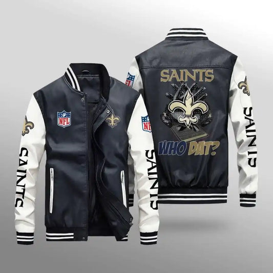 LIMITED EDITION - NEW CUSTOMIZED NFL24 NOS NEW ORLEANS SAINTS LEATHER BOMBER JACKET