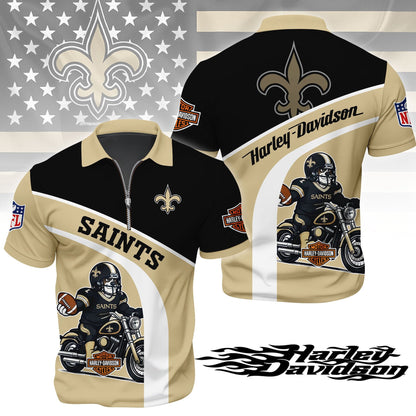LIMITED EDITION - NEW CUSTOMIZED NFL24 NOS NEW ORLEANS SAINTS HARLEY-DAVIDSON POLO WITH ZIPPER SHIRT