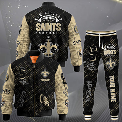 LIMITED EDITION - NEW CUSTOMIZED NFL24 NOS NEW ORLEANS SAINTS SATIN VARSITY JACKET & LONG PANTS