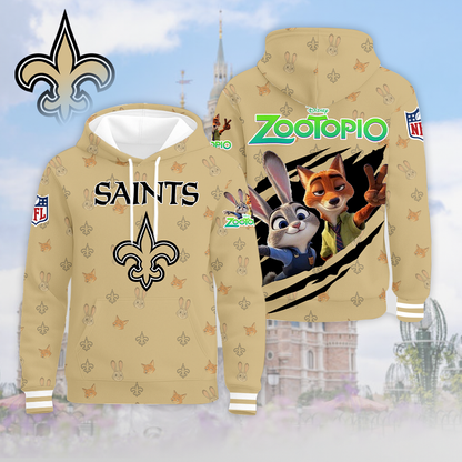 LIMITED EDITION - NEW CUSTOMIZED NFL24 NOS NEW ORLEANS SAINTS & ZOOTOPIA UNISEX T-SHIRT, POLO, HOODIE & JACKETS