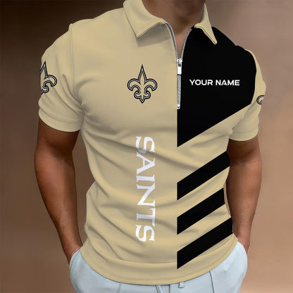 LIMITED EDITION - NEW CUSTOMIZED NFL24 NOS NEW ORLEANS SAINTS ZIP POLO SHIRT