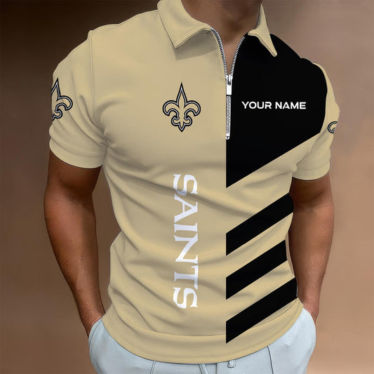 LIMITED EDITION - NEW CUSTOMIZED NFL24 NOS NEW ORLEANS SAINTS ZIP POLO SHIRT