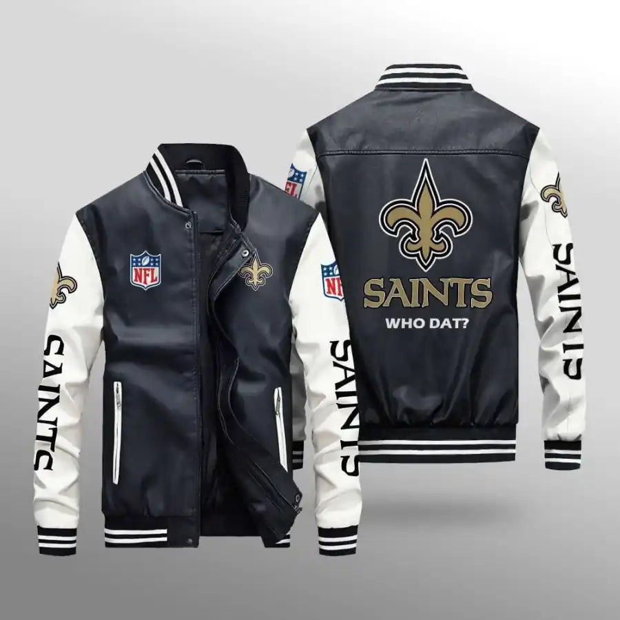 LIMITED EDITION - NEW CUSTOMIZED NFL24 NOS NEW ORLEANS SAINTS LEATHER BOMBER JACKET