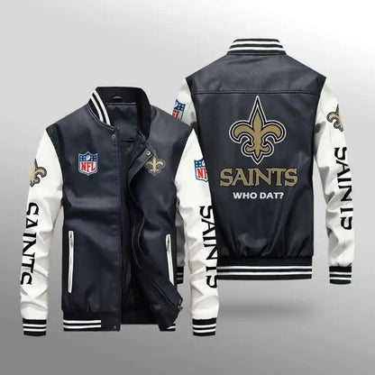 LIMITED EDITION - NEW CUSTOMIZED NFL24 NOS NEW ORLEANS SAINTS LEATHER BOMBER JACKET