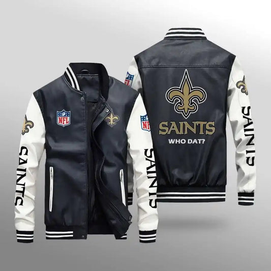 LIMITED EDITION - NEW CUSTOMIZED NFL24 NOS NEW ORLEANS SAINTS LEATHER BOMBER JACKET