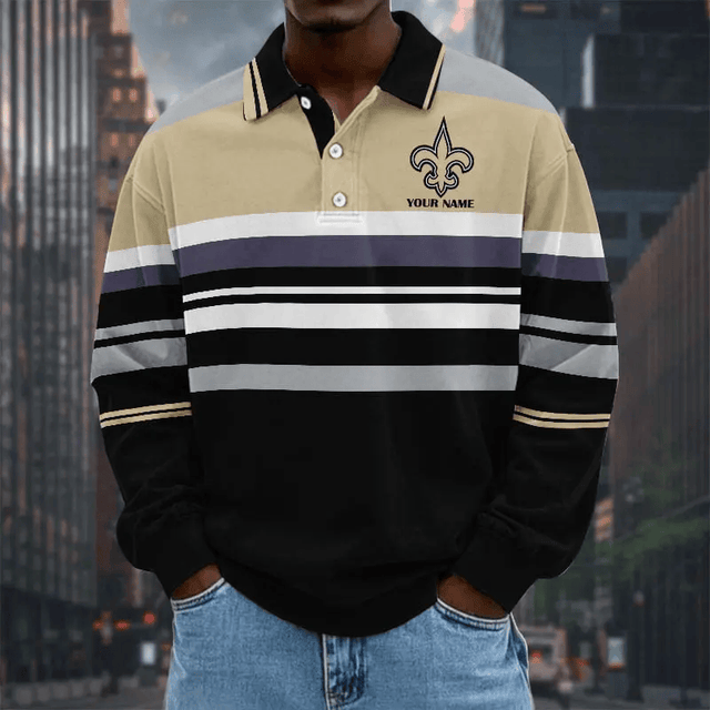 LIMITED EDITION - NEW CUSTOMIZED NFL24 NOS NEW ORLEANS SAINTS MEN LONG SLEEVE POLO