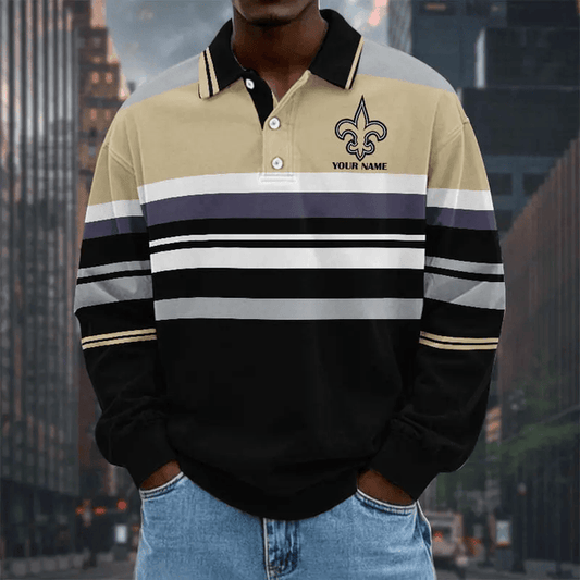 LIMITED EDITION - NEW CUSTOMIZED NFL24 NOS NEW ORLEANS SAINTS MEN LONG SLEEVE POLO