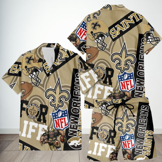 LIMITED EDITION - NEW CUSTOMIZED NFL24 NOS NEW ORLEANS SAINTS UNISEX HAWAIIAN SHIRT & SHORTS SET
