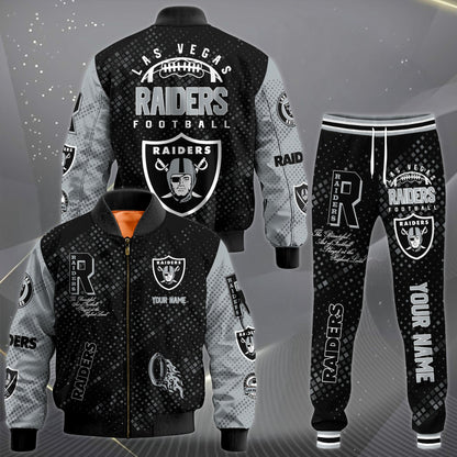 LIMITED EDITION - NEW CUSTOMIZED NFL07 LVR LAS VEGAS RAIDERS SATIN VARSITY JACKET & LONG PANTS