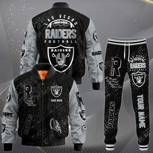 LIMITED EDITION - NEW CUSTOMIZED NFL07 LVR LAS VEGAS RAIDERS SATIN VARSITY JACKET & LONG PANTS