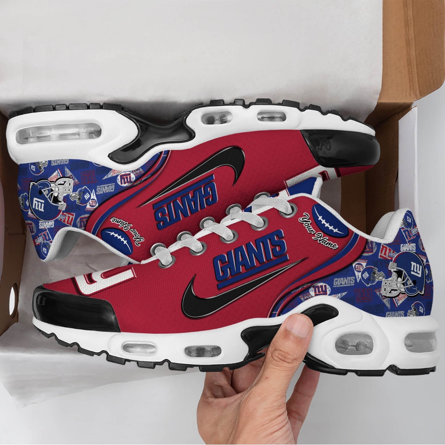 LIMITED EDITION - NEW CUSTOMIZED NFL32 NYG NEW YORK GIANTS UNISEX AIR MAX PLUS SNEAKERS