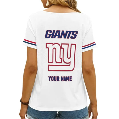 LIMITED EDITION - NEW CUSTOMIZED NFL32 NYG NEW YORK GIANTS V-NECK FEMALE SHIRT