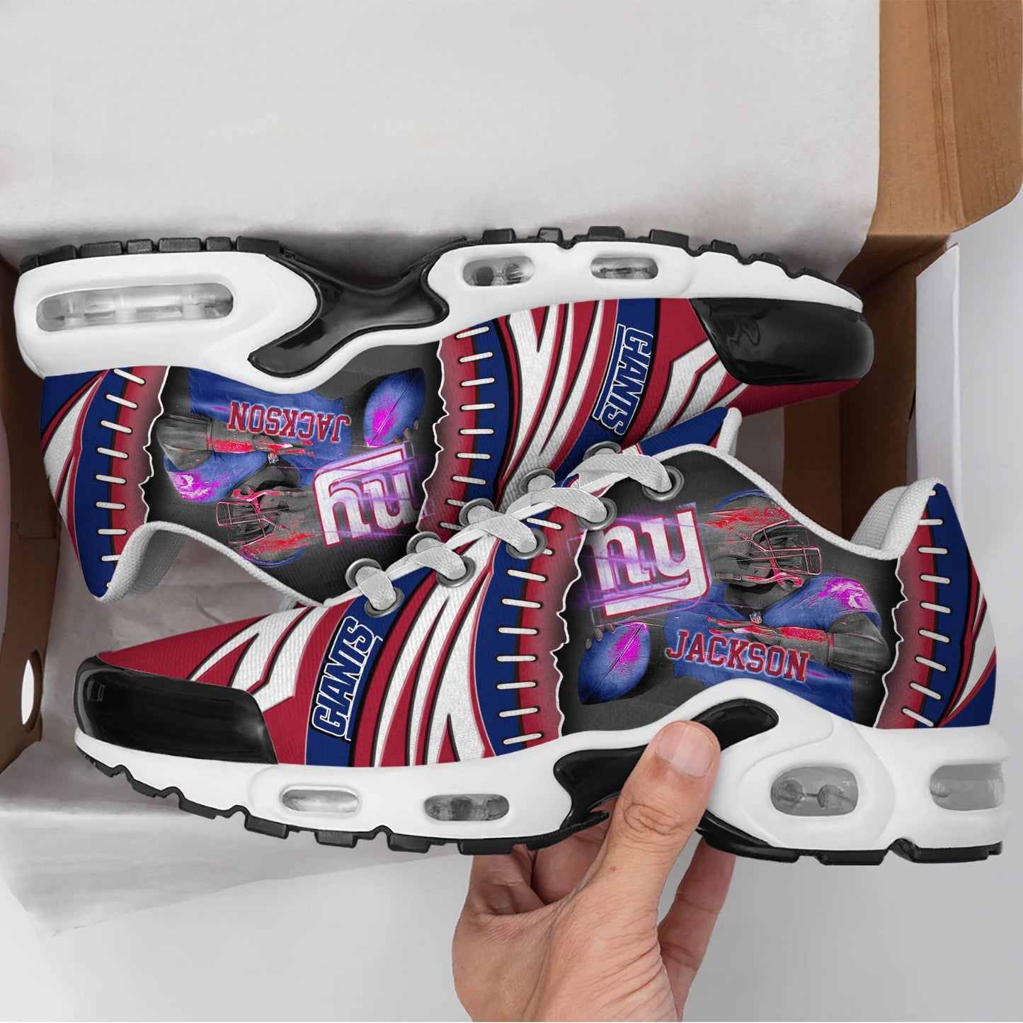 LIMITED EDITION - NEW CUSTOMIZED NFL32 NYG NEW YORK GIANTS UNISEX AIR MAX PLUS SNEAKERS