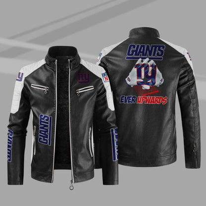 LIMITED EDITION - NEW CUSTOMIZED NFL32 NYG NEW YORK GIANTS LEATHER BIKER JACKET