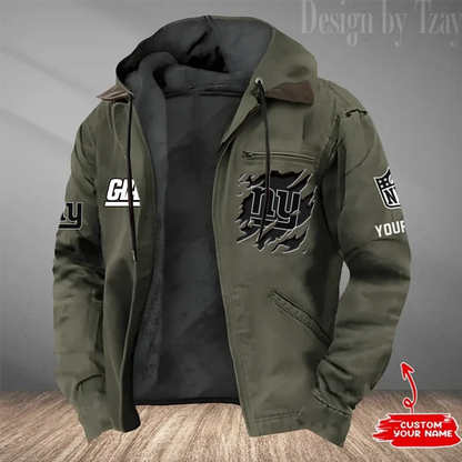 LIMITED EDITION - NEW CUSTOMIZED NFL32 NYG NEW YORK GIANTS HOODED CARDIGAN JACKET