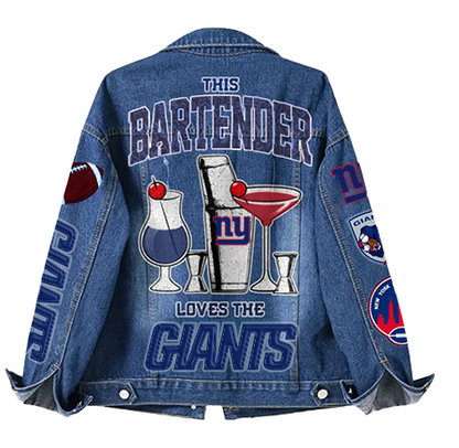 LIMITED EDITION - NEW CUSTOMIZED NFL32 NYG NEW YORK GIANTS DENIM JACKET