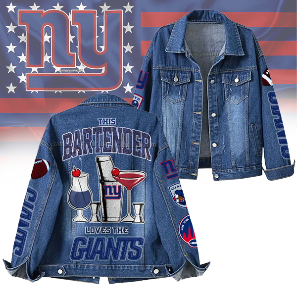 LIMITED EDITION - NEW CUSTOMIZED NFL32 NYG NEW YORK GIANTS DENIM JACKET