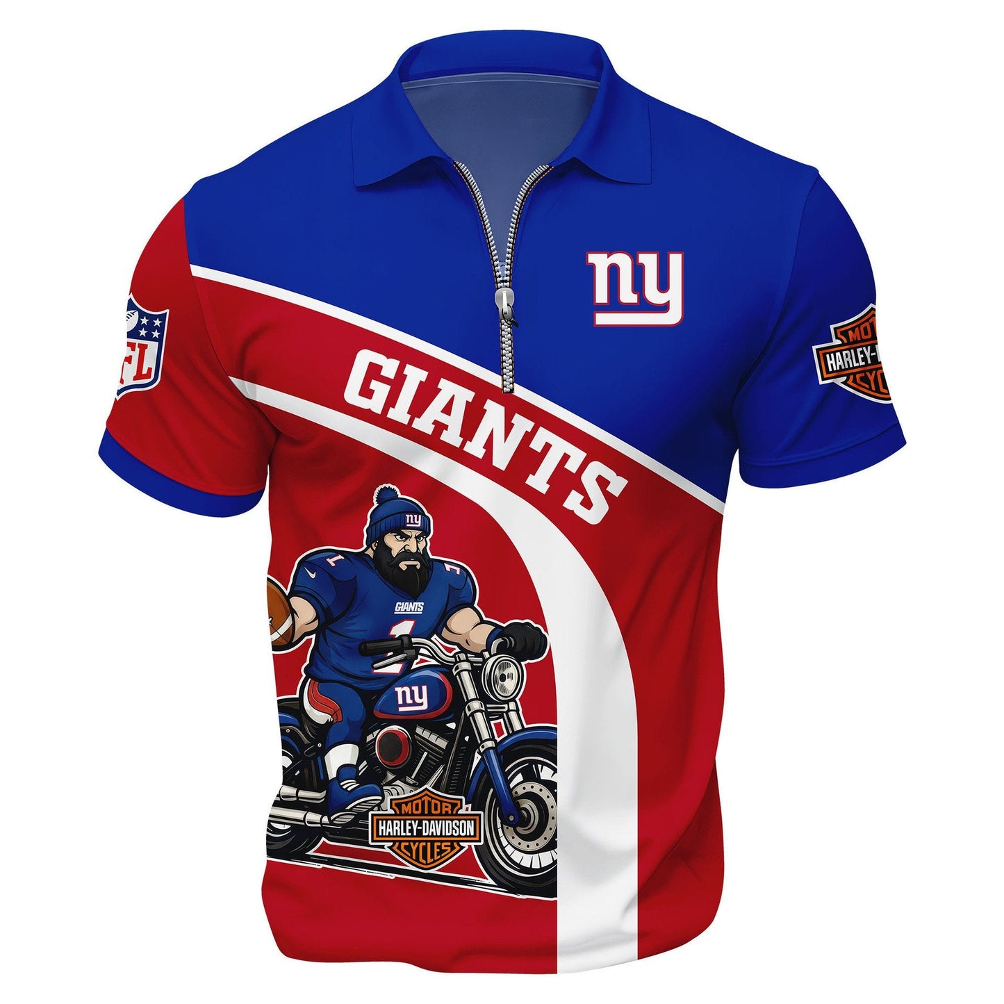 LIMITED EDITION - NEW CUSTOMIZED NFL32 NYG NEW YORK GIANTS HARLEY-DAVIDSON POLO WITH ZIPPER SHIRT