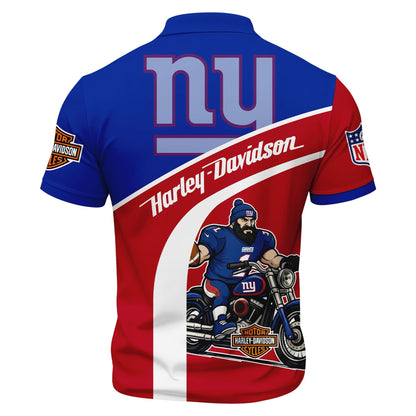 LIMITED EDITION - NEW CUSTOMIZED NFL32 NYG NEW YORK GIANTS HARLEY-DAVIDSON POLO WITH ZIPPER SHIRT