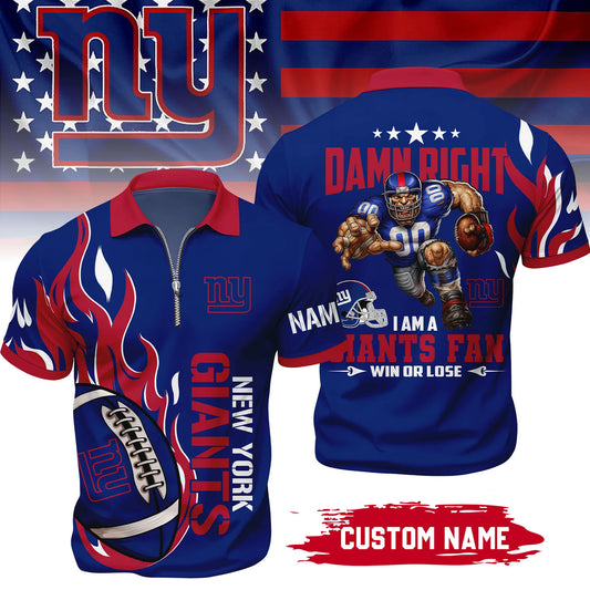 LIMITED EDITION - NEW CUSTOMIZED NFL32 NYG NEW YORK GIANTS ZIP POLO SHIRT