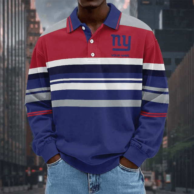 LIMITED EDITION - NEW CUSTOMIZED NFL32 NYG NEW YORK GIANTS MEN LONG SLEEVE POLO