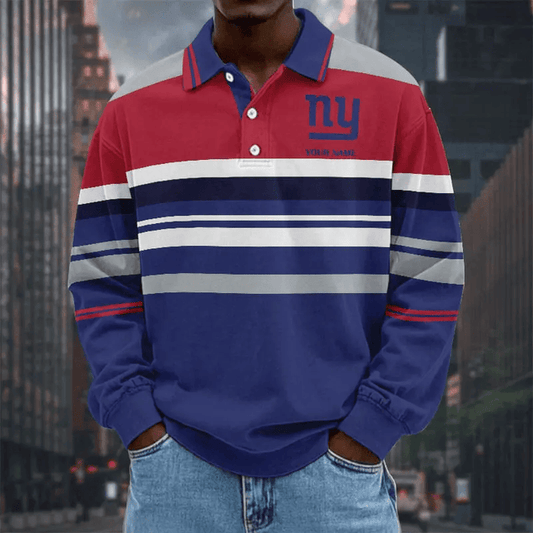 LIMITED EDITION - NEW CUSTOMIZED NFL32 NYG NEW YORK GIANTS MEN LONG SLEEVE POLO