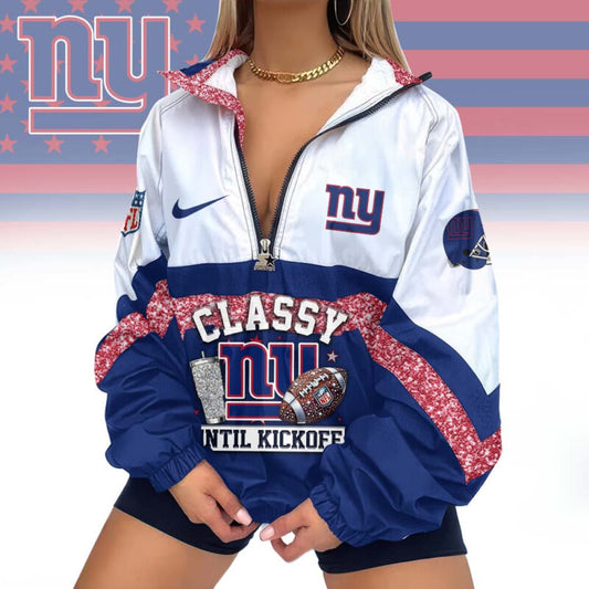 LIMITED EDITION - NEW CUSTOMIZED NFL32 NYG NEW YORK GIANTS V-NECK ZIPPER SWEATSHIRT JACKET