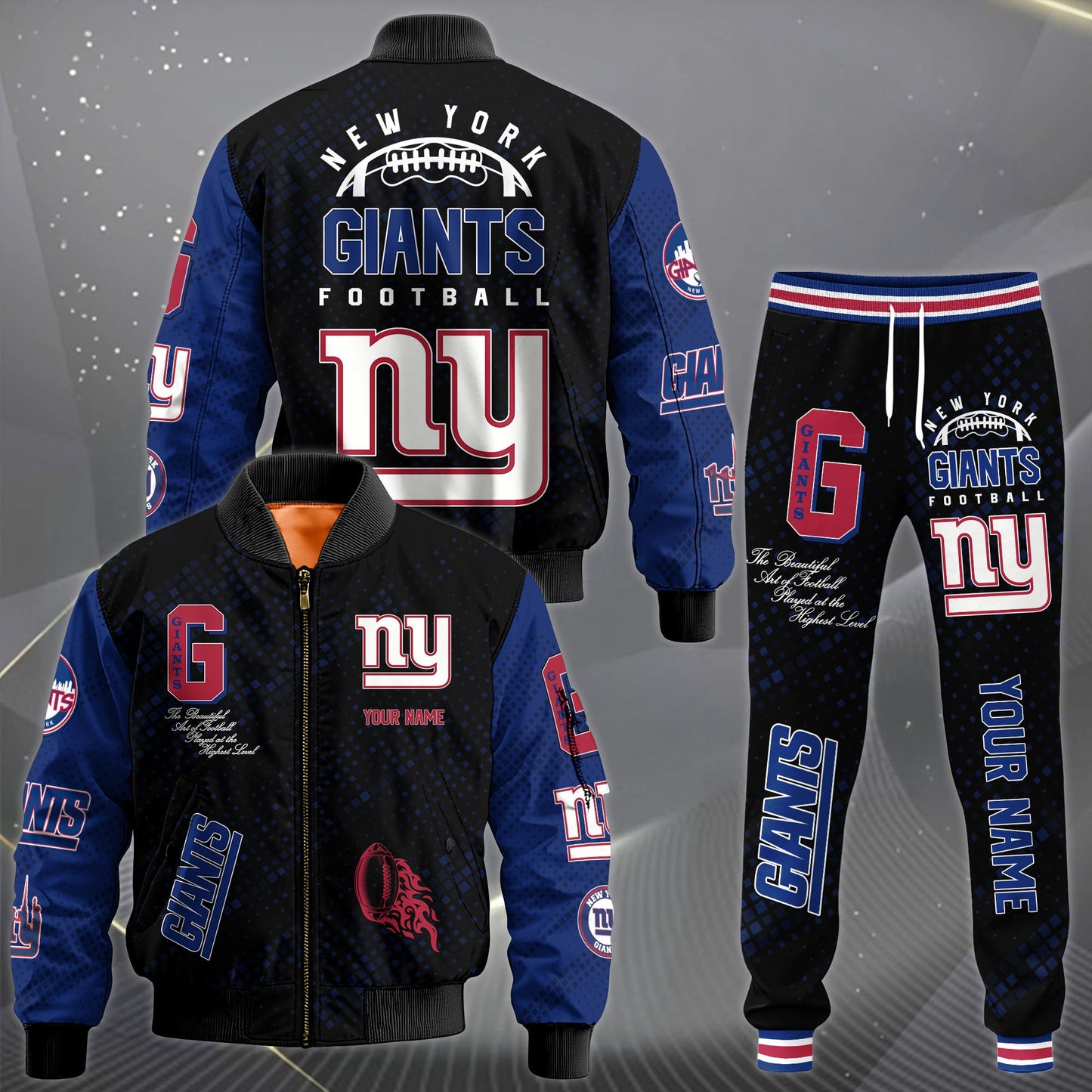 LIMITED EDITION - NEW CUSTOMIZED NFL32 NYG NEW YORK GIANTS SATIN VARSITY JACKET & LONG PANTS