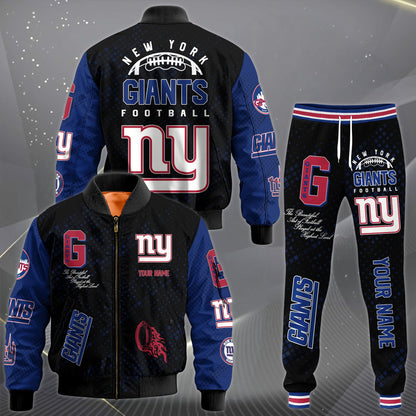 LIMITED EDITION - NEW CUSTOMIZED NFL32 NYG NEW YORK GIANTS SATIN VARSITY JACKET & LONG PANTS