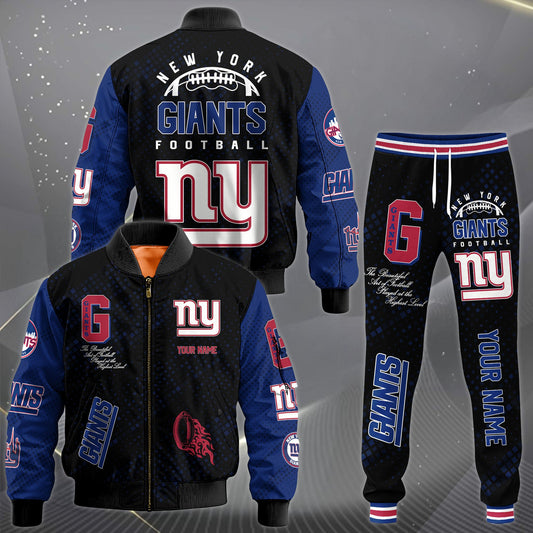 LIMITED EDITION - NEW CUSTOMIZED NFL32 NYG NEW YORK GIANTS SATIN VARSITY JACKET & LONG PANTS