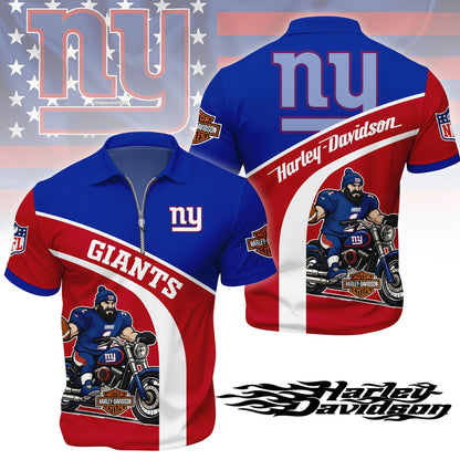 LIMITED EDITION - NEW CUSTOMIZED NFL32 NYG NEW YORK GIANTS HARLEY-DAVIDSON POLO WITH ZIPPER SHIRT