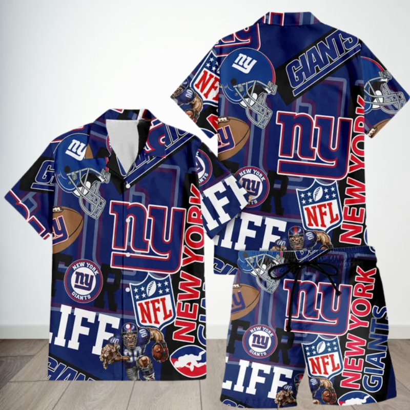 LIMITED EDITION - NEW CUSTOMIZED NFL32 NYG NEW YORK GIANTS UNISEX HAWAIIAN SHIRT & SHORTS SET