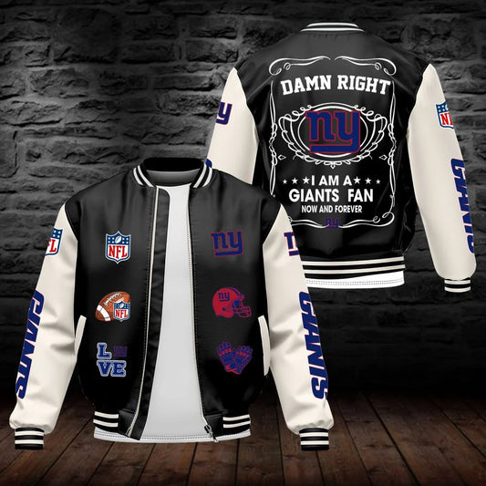 LIMITED EDITION - NEW CUSTOMIZED NFL32 NYG NEW YORK GIANTS LEATHER BOMBER JACKET