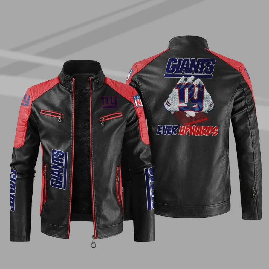 LIMITED EDITION - NEW CUSTOMIZED NFL32 NYG NEW YORK GIANTS LEATHER BIKER JACKET