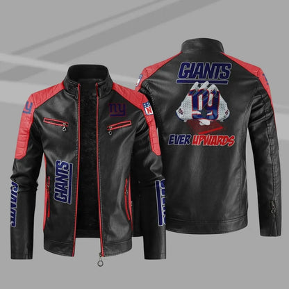 LIMITED EDITION - NEW CUSTOMIZED NFL32 NYG NEW YORK GIANTS LEATHER BIKER JACKET