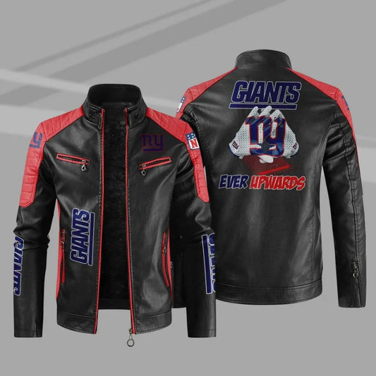 LIMITED EDITION - NEW CUSTOMIZED NFL32 NYG NEW YORK GIANTS LEATHER BIKER JACKET