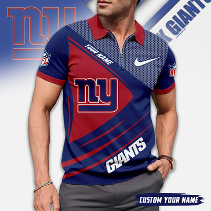 LIMITED EDITION - NEW CUSTOMIZED NFL32 NYG NEW YORK GIANTS ZIP POLO SHIRT